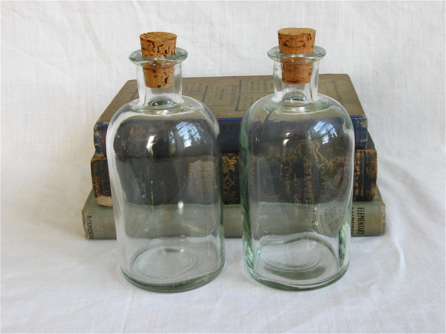 Download Vintage Clear Glass Bottles with Cork Stoppers Set of Two