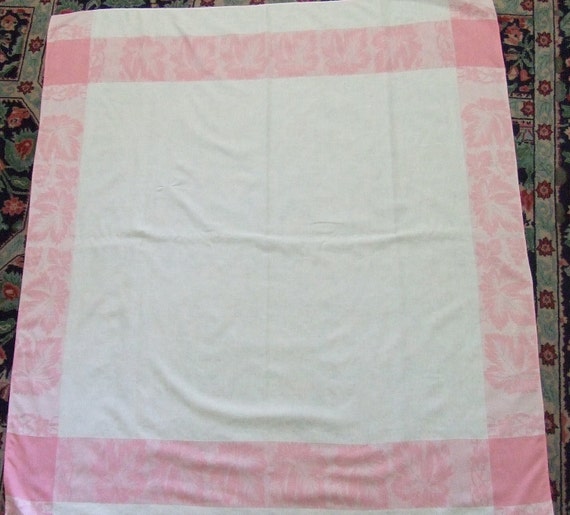 Vintage Pink Stripe Damask Tablecloth and 6 Napkins