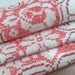Vintage Pink Cross Stitch Linen Tablecloth 4 Napkins