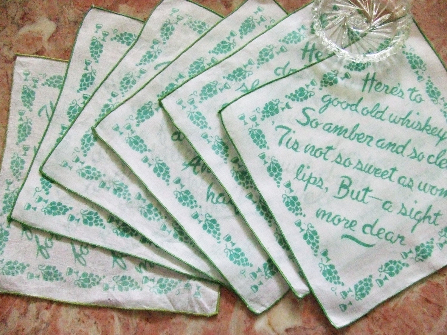 6 Vintage Linen Cocktail Napkins Novelty Humor