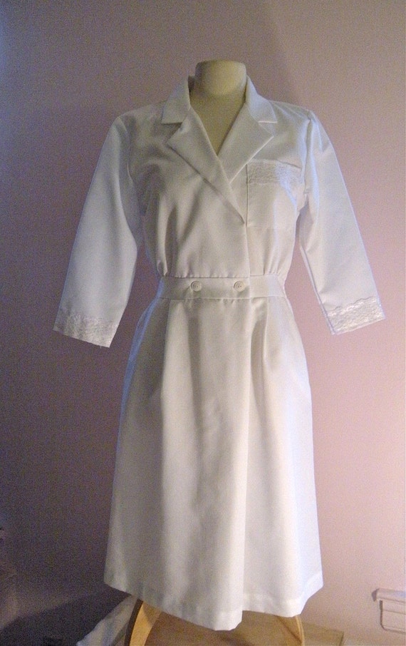 Vintage White Lace Dress or Nurse Uniform 1970s 1980s