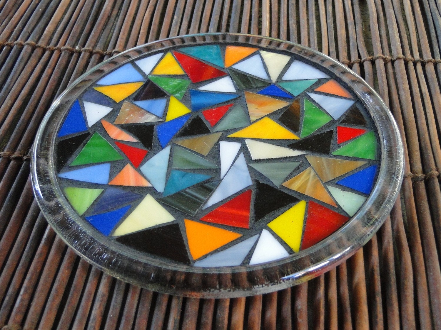 Mosaic Trivet Stained Glass Candle Plate Multicolor Colorful