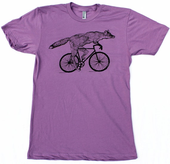Fox Bike Print Animal Art Orchid Purple Shirt by darkcycleclothing