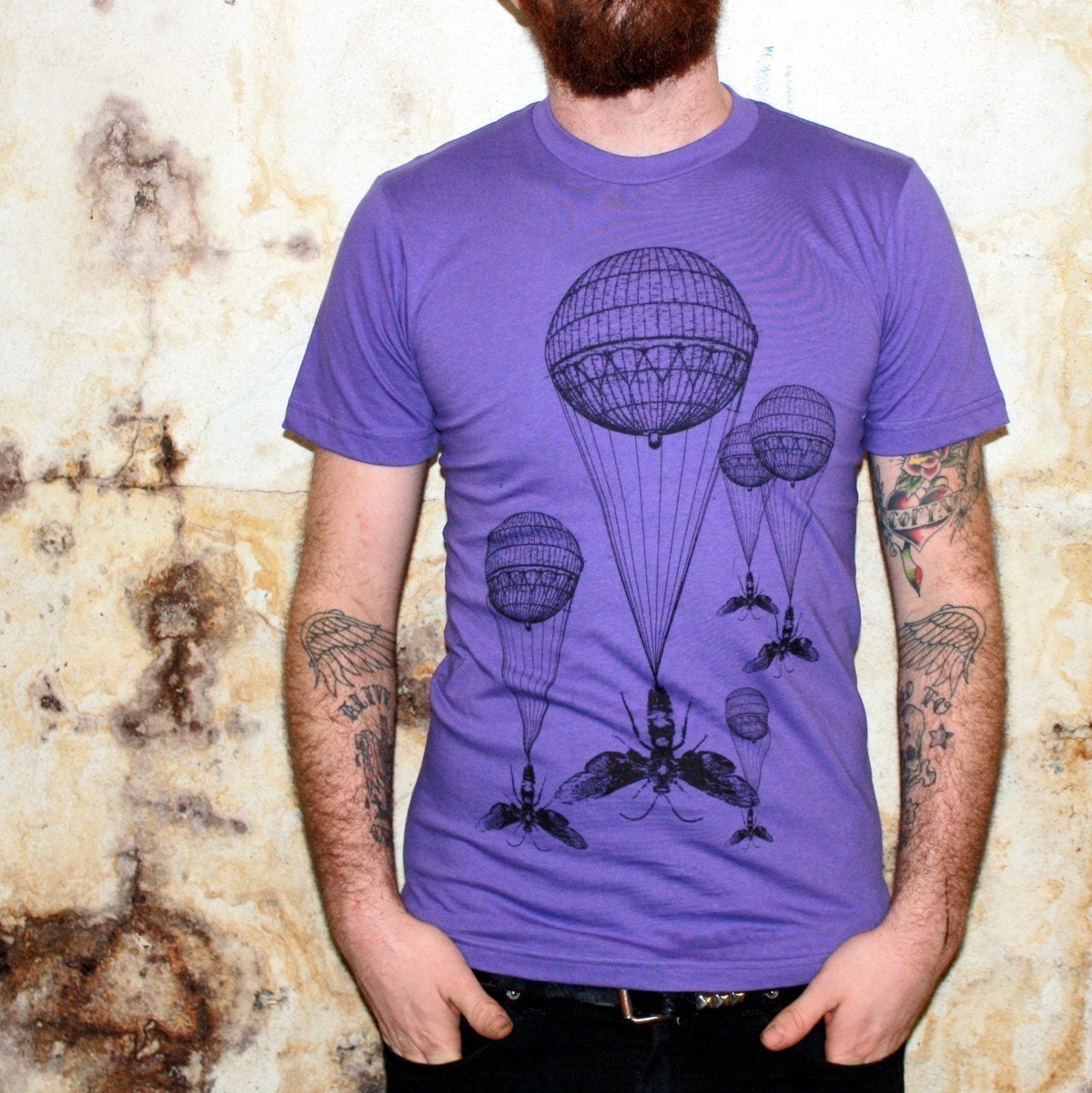 Steampunk Hot Air Balloon Insect Purple T-Shirt - American Apparel Amethyst - Complimentary Shipping - Available in XS, S, M, L, Xl and Xxl