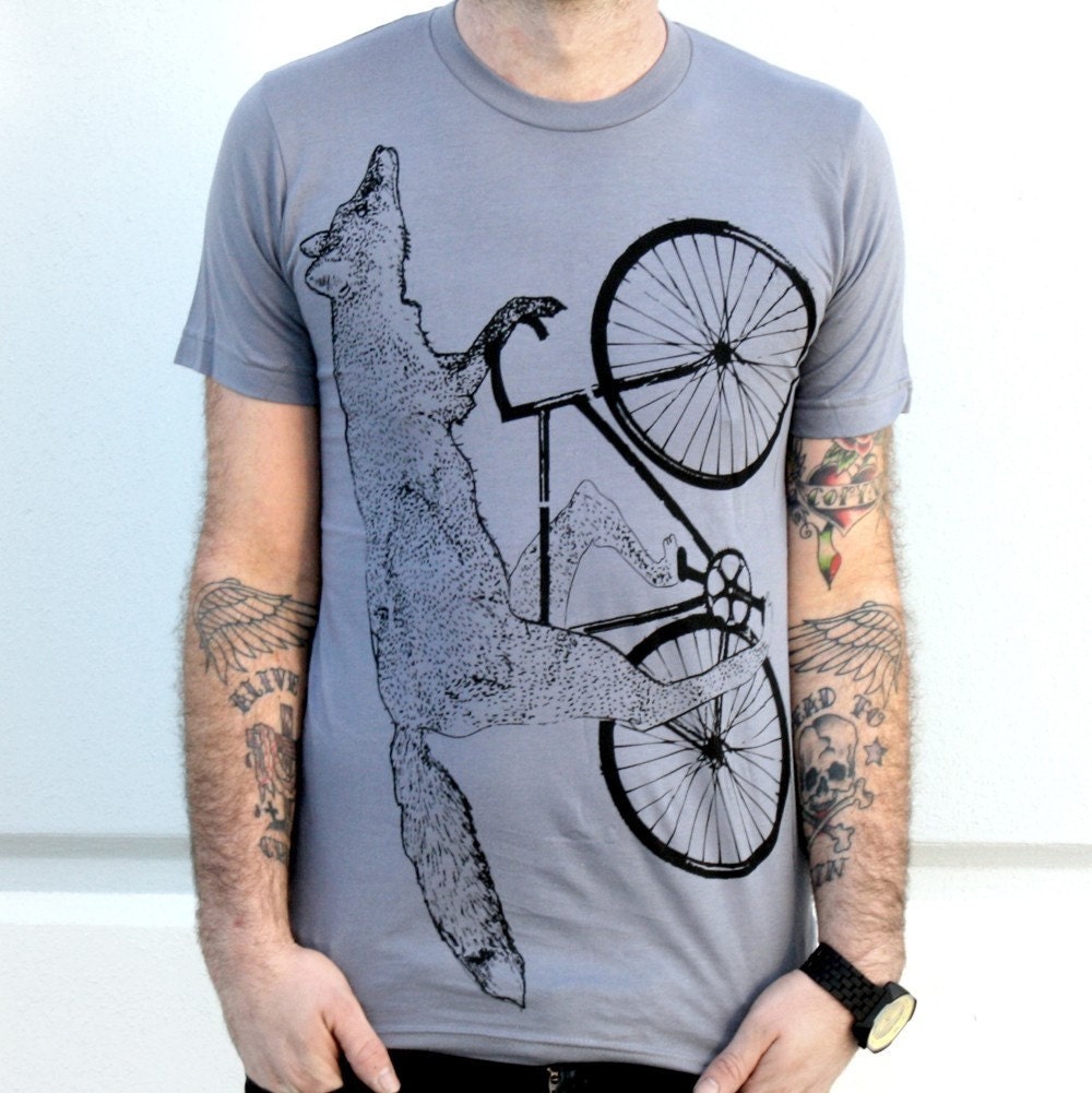 Fox on a Bike Gray Unisex Shirt Grey by darkcycleclothing