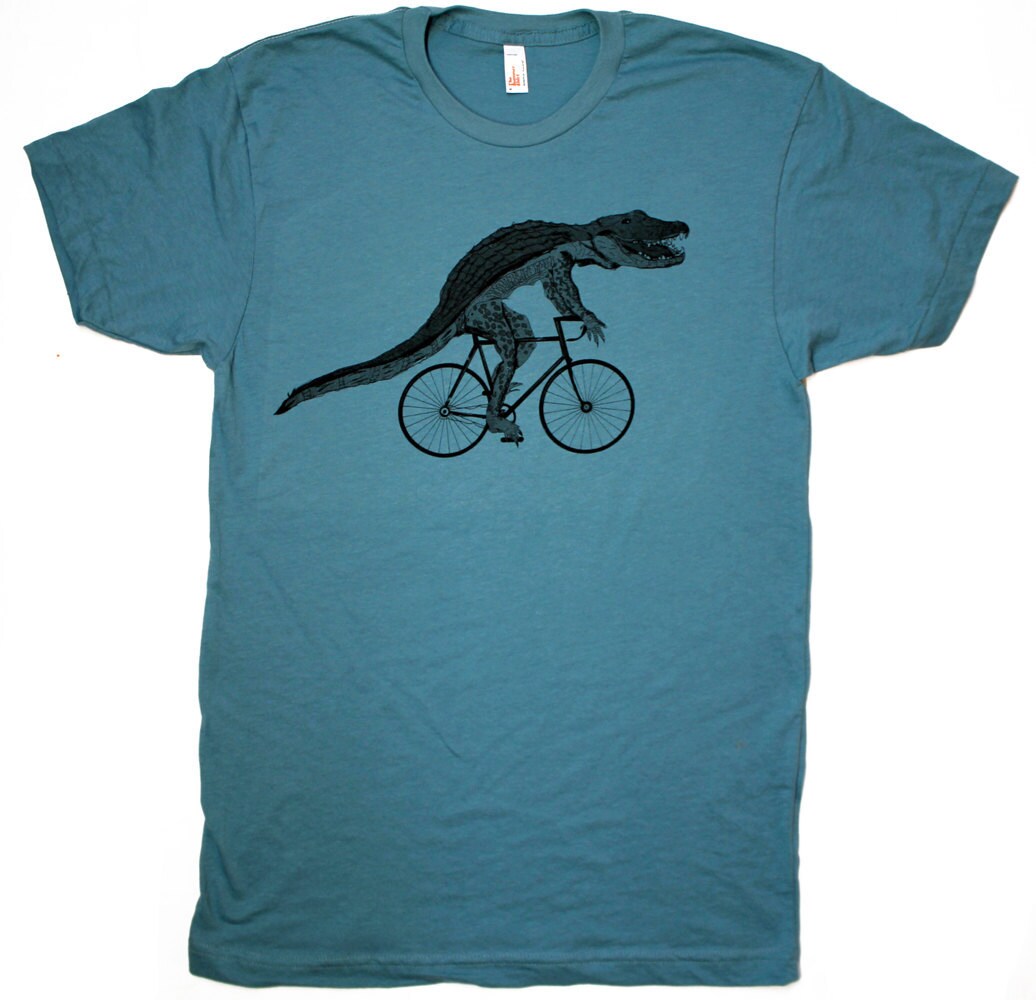 UNISEX ALLIGATOR on BICYCLE american apparel T Shirt xs S M L