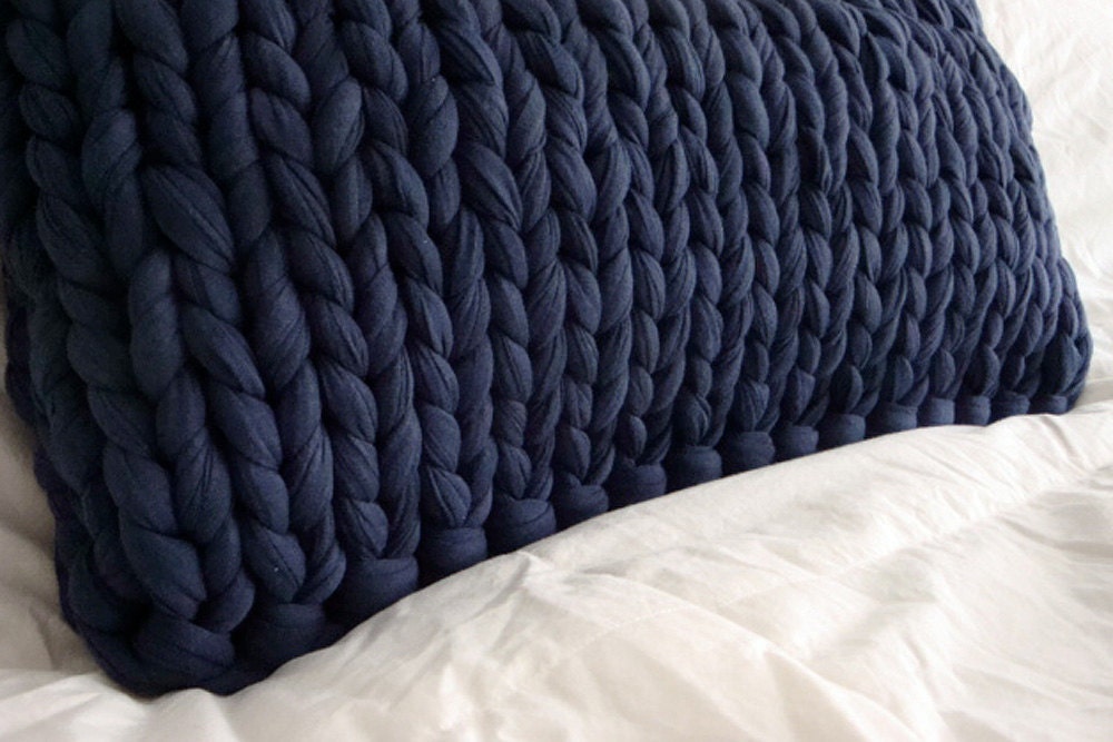 Knit Lumbar Pillow Dark Navy Blue