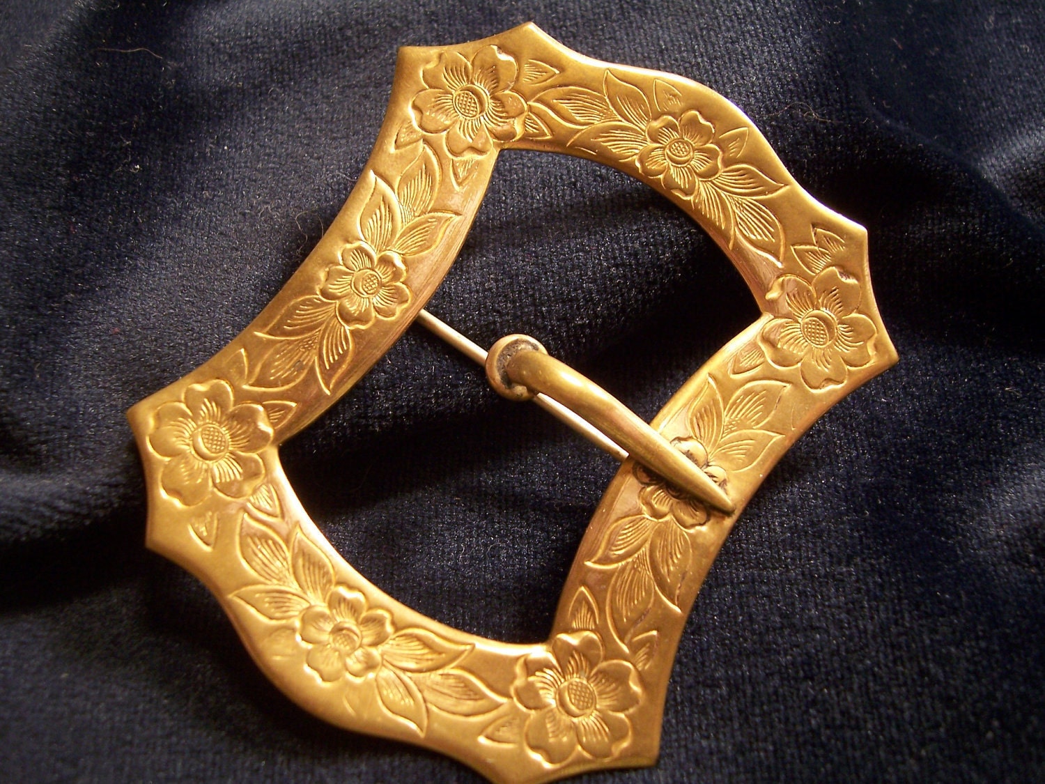 Large Antique Victorian Floral Belt Buckle Brooch Pin