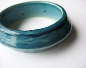 Lucite Bangle Beveled Ceramic Look Teal Blue Wide 1960's