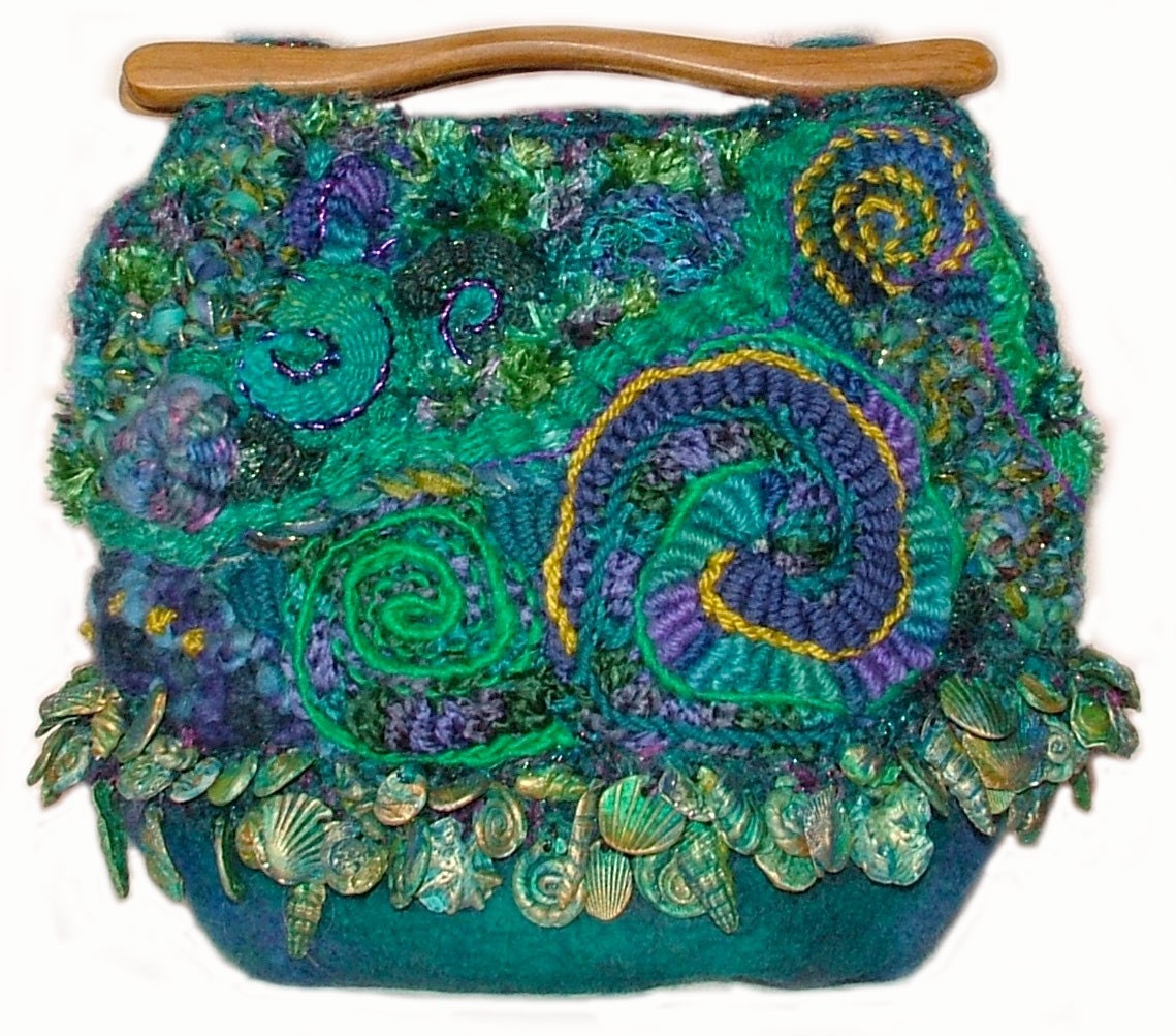 gum leaf pattern crochet Tote Blue rensfibreart Green by Freeform Handbag Crochet OOAK