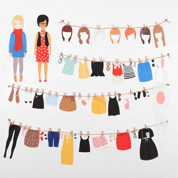 Dress up Dolls Adhesive Fabric Wall Stickers / Decals