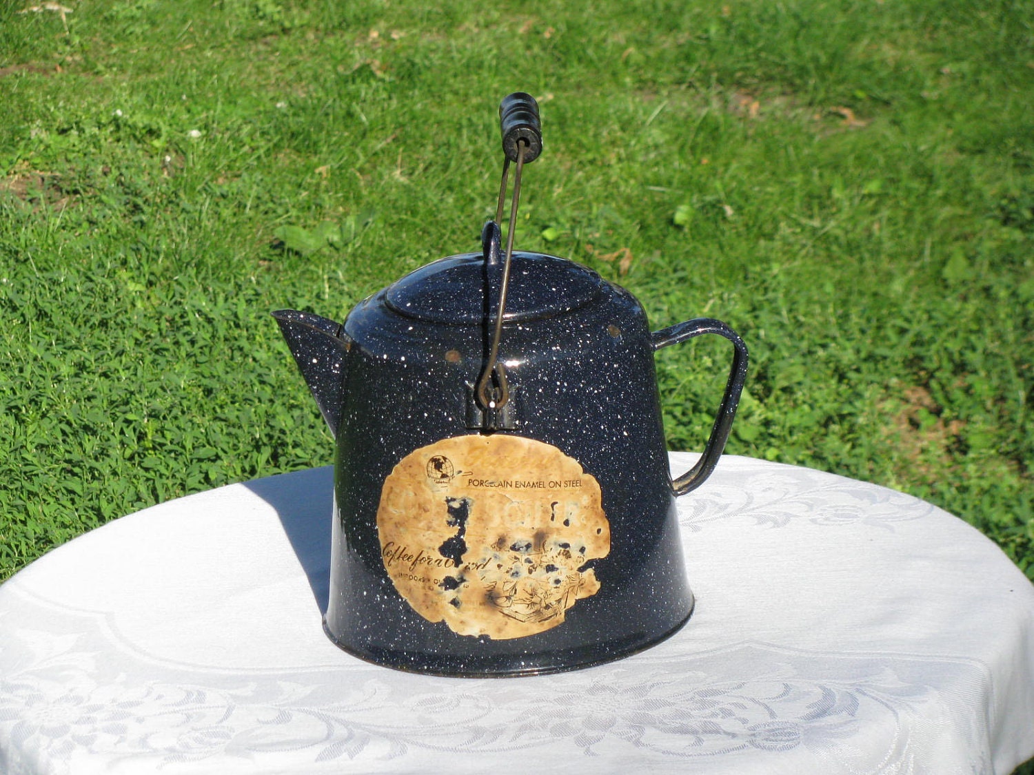 Vintage Federal Porcelain Enamel on Steel Kettle Coffee Pot