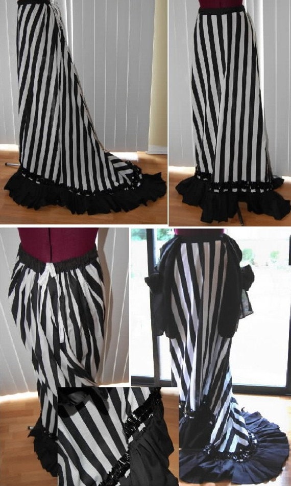 Black And White Striped Victorian Bustle Skirt 26 To 32 Inch