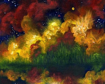 Items similar to Night Sky Painting: Original Acrylic Painting of Full Moon and Clouds, Night ...