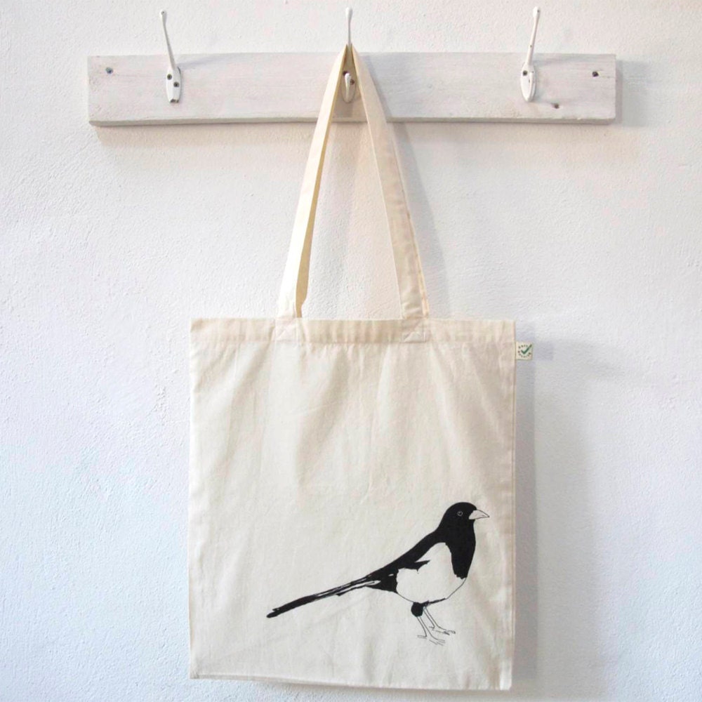 Hand Printed Magpie Tote Bag by PerisandCorr on Etsy