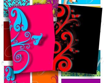 Bright color swirls images for cards, ACEO, ATC, Scrapbook, Invitation, Cards and more Digital Collage Sheet 3 X 2 inch No.469