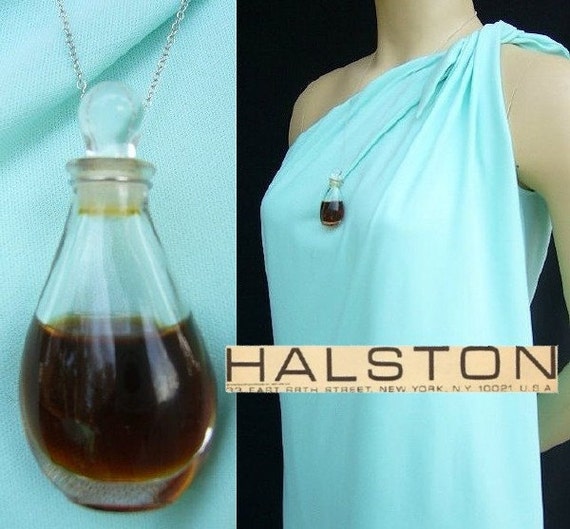 Vintage HALSTON Mini Bottle PERFUME on STERLING Silver Chain