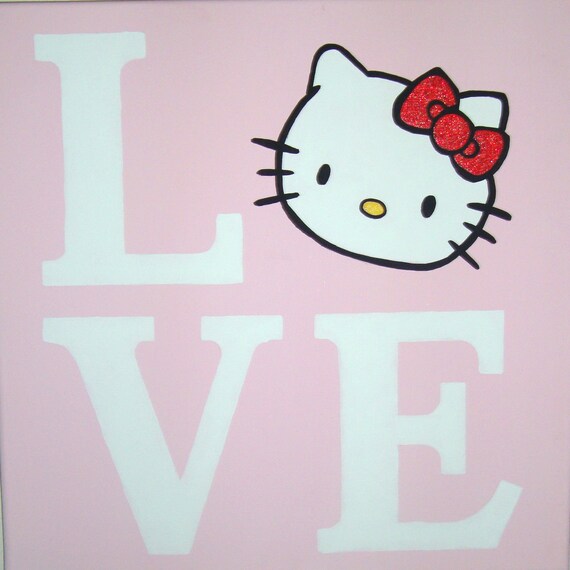 Items similar to Love Hello Kitty Canvas Wall Art Painting Handpainted