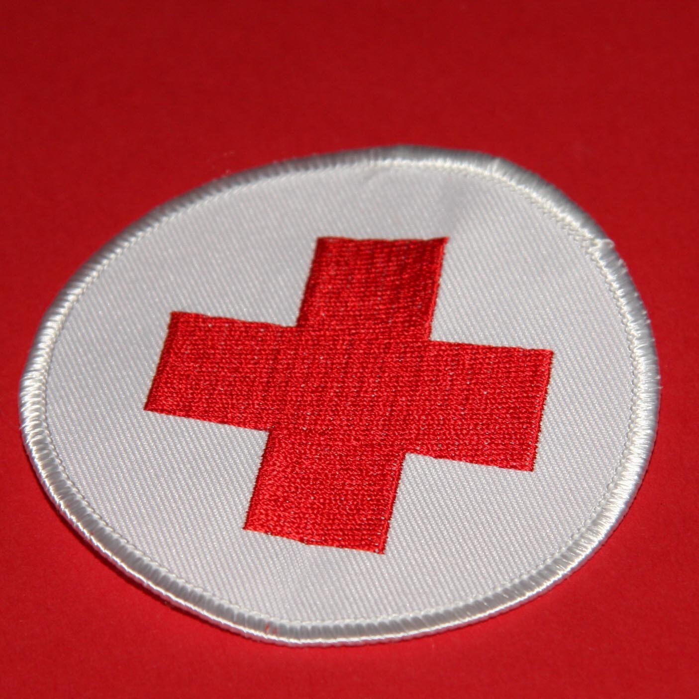 Red Medical Cross round sew on fabric patch by indieodyssey