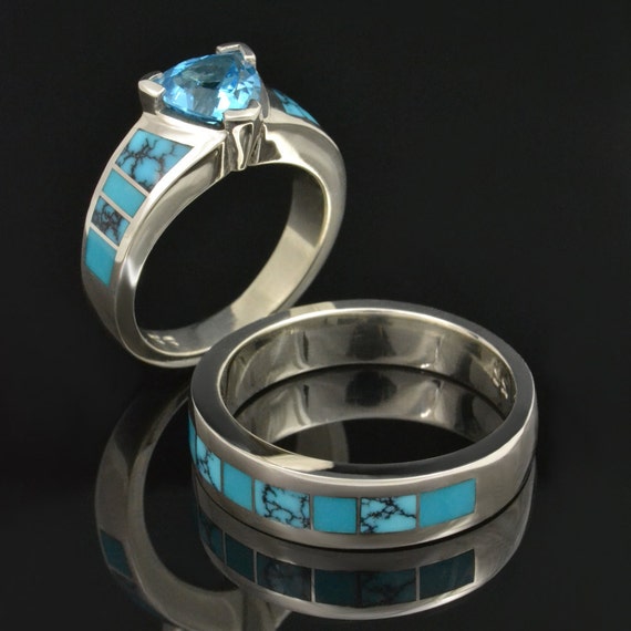 ... Turquoise and Turquoise Wedding Ring in Sterling Silver by Hileman