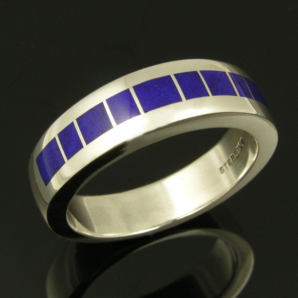 Lapis Wedding Ring in Sterling Silver Man's Lapis Ring