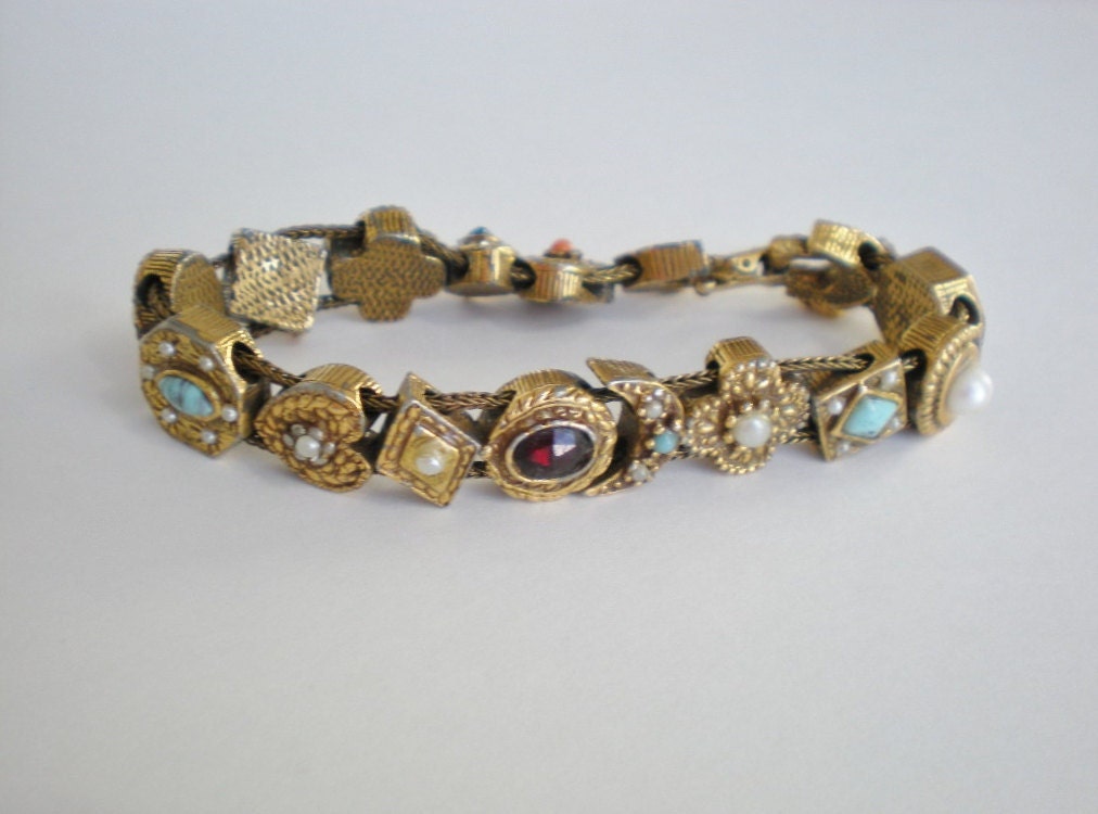 Vintage Goldette NY Slide Charm Bracelet