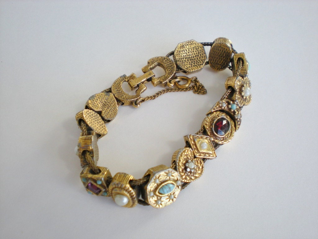 Vintage Goldette NY Slide Charm Bracelet
