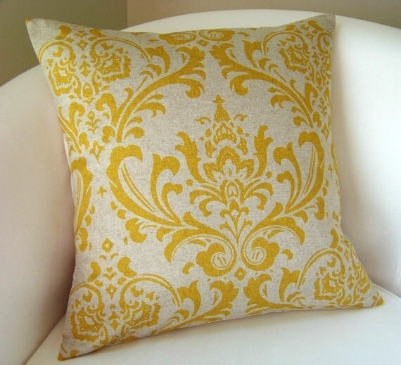 Decorative Pillow Cover Yellow on Linen Color Accent Pillow