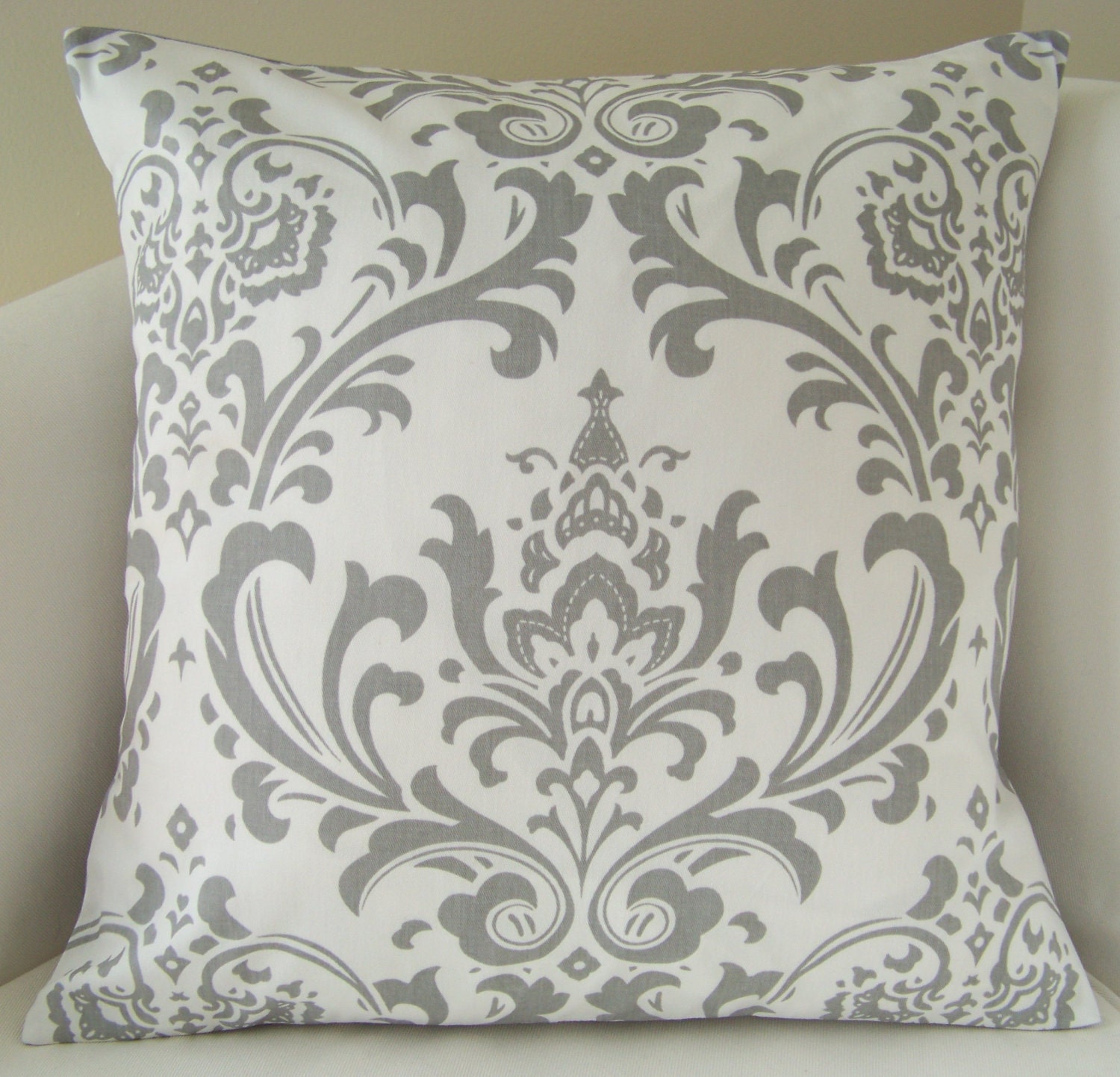 Gray Decorative Pillow Cover 18 x 18 Inch Damask Accent