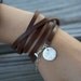 Fine Silver PMC Charm and Leather Wrap - Red/Brown with Small Floral Circle