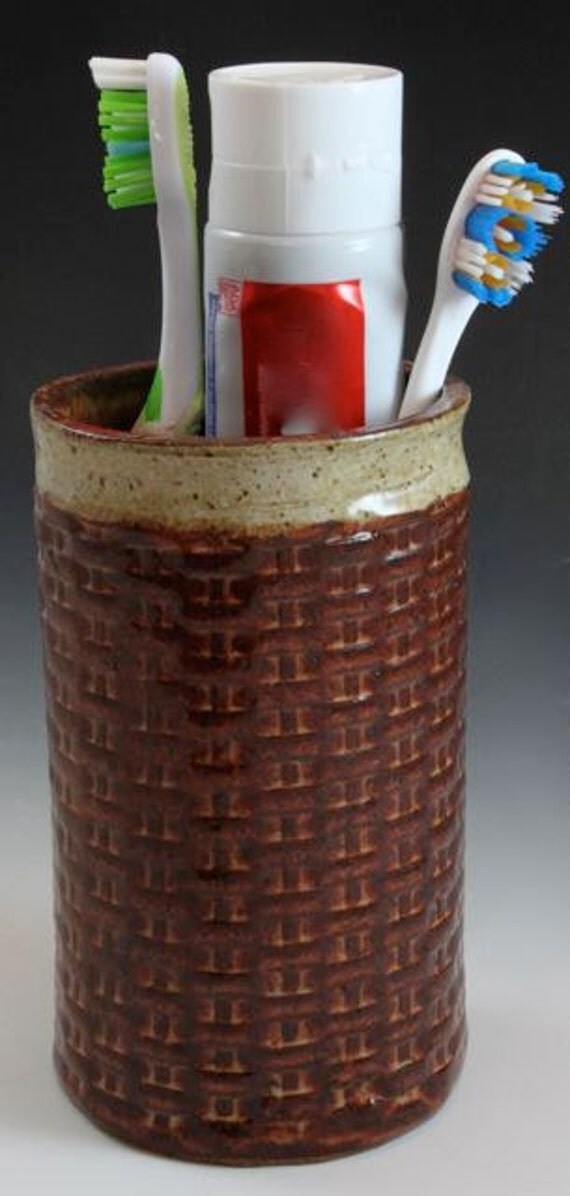 Items similar to Bridges Pottery Patterned Ceramic Toothbrush Cup on Etsy