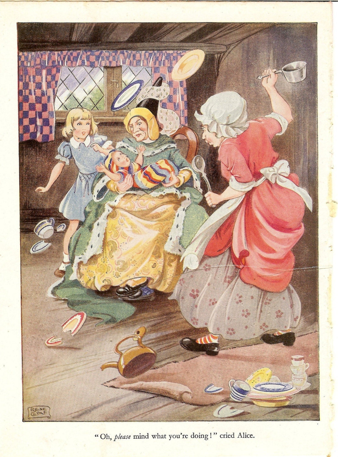 Four Vintage 1940s Original Alice In Wonderland Colour Prints