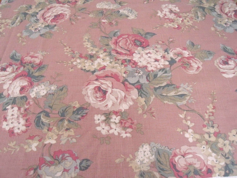 Vintage Pink Cabbage Roses Cotton Upholstery Fabric 1 yard