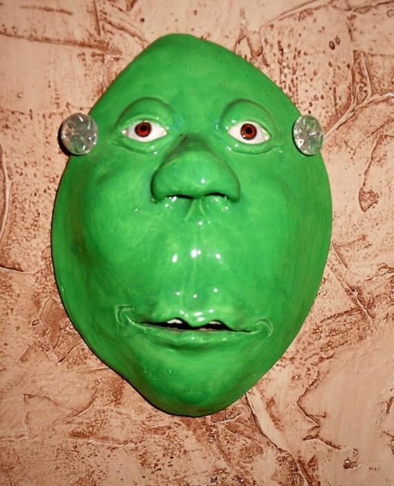 SaleLittle Green Man Ceramic Mask
