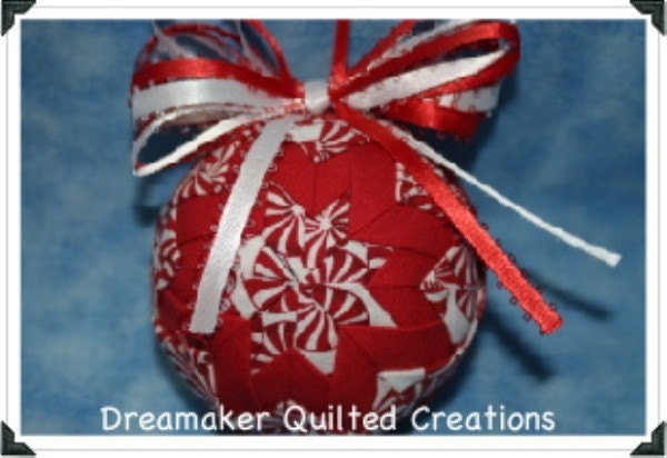 Handmade Red and White Peppermint Candy Quilted Ornament