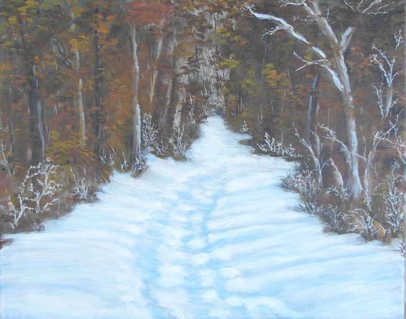 Items similar to 16x20 Acrylic Painting Winter Snow Ice Crystals Path ...