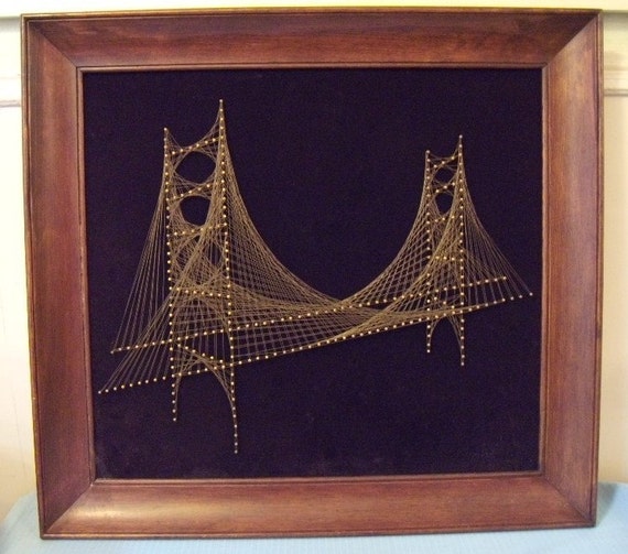 Vintage Wall Hanging of String Art Bridge