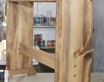 Solid pine saddle stand is finished Early American stain