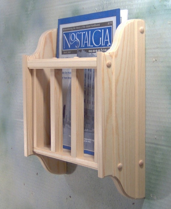 Unfinished magazine literature holder wall mount solid wood