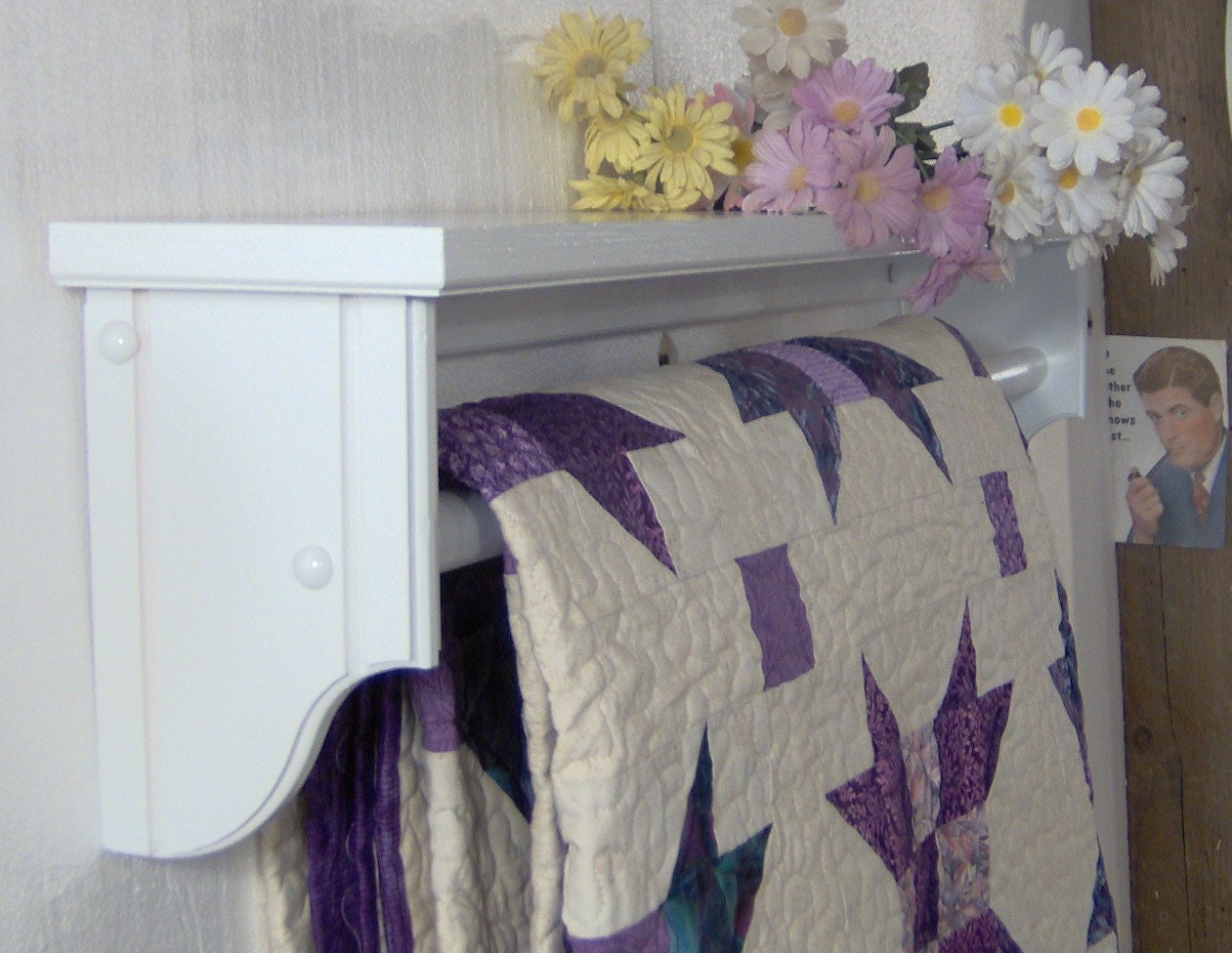 White 36 inch quilt rod with shelf