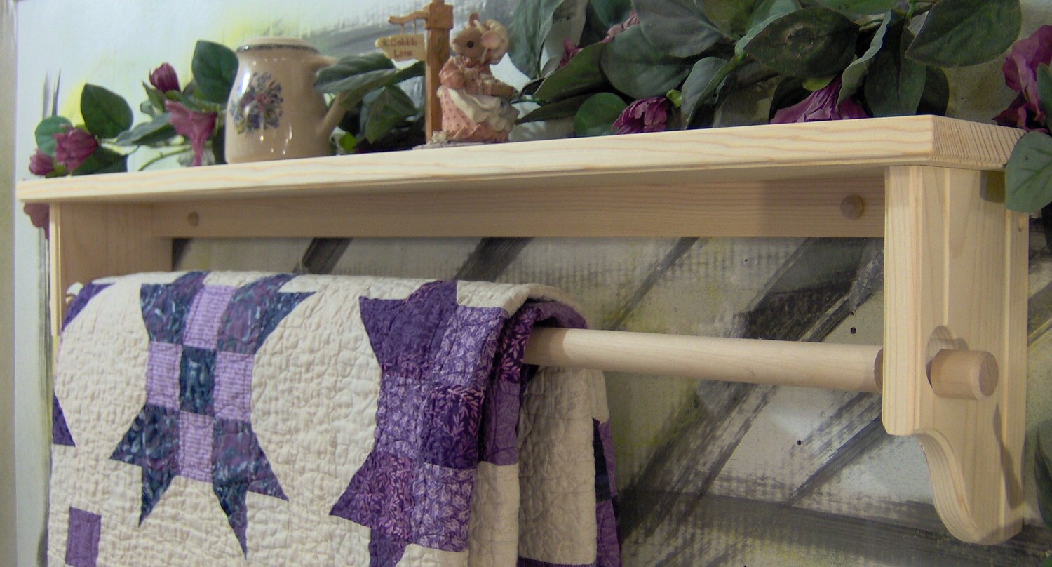 39 Quilt shelf with removable rod unfinished pine