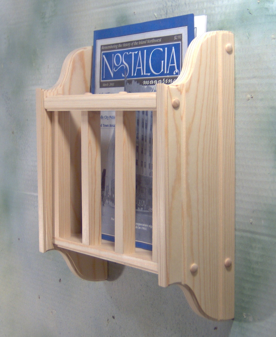 Unfinished magazine literature holder wall mount solid wood