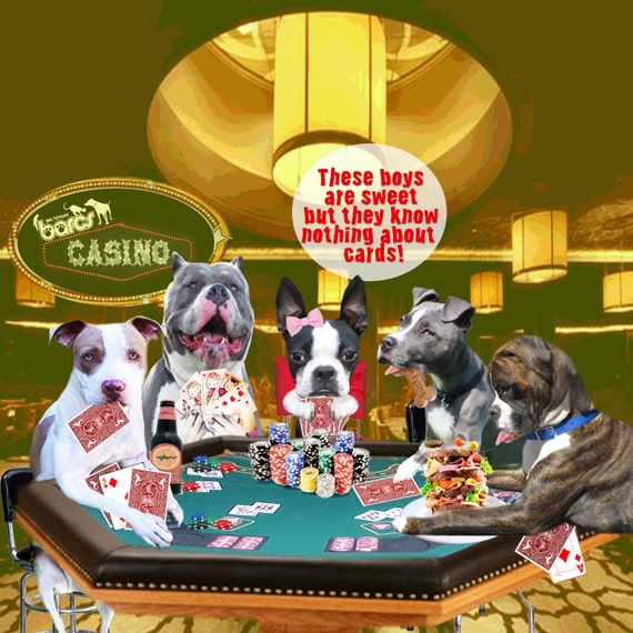 Items similar to Dogs playing cards poker photo print boston terrier