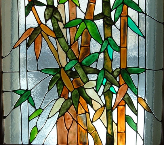 Items similar to vintage painted stained glass window bamboo on etsy