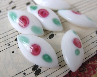 Vintage Rhinestone Navette Glass Jewel Pink Flowers Chalk White 15x7mm rhs0106 (6)