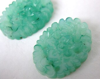 Vintage Flower Cabochon Jade Glass Carved Oval 18x13mm gcb0524 (2)