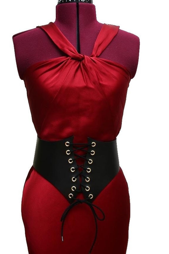 Lorraine Black Leather Corset Belt Waist Cincher Steampunk