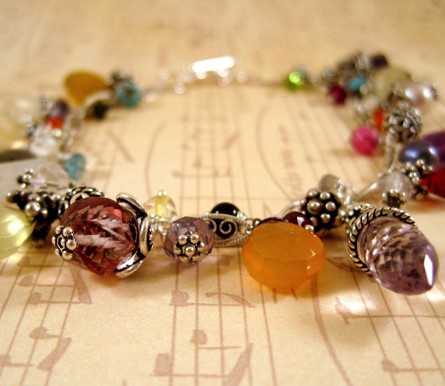 Gypsy Charm Bracelet Sterling silver rainbow gemstones