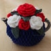 Crochet Jubilee Red White and Blue Rose Celebration Tea Cozy