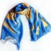 Hand painted silk scarf - The Yellow Umbrellas-Blue yellow silk scarf